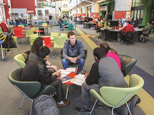 UCOL international and domestic students studying in Palmerston North atrium. 