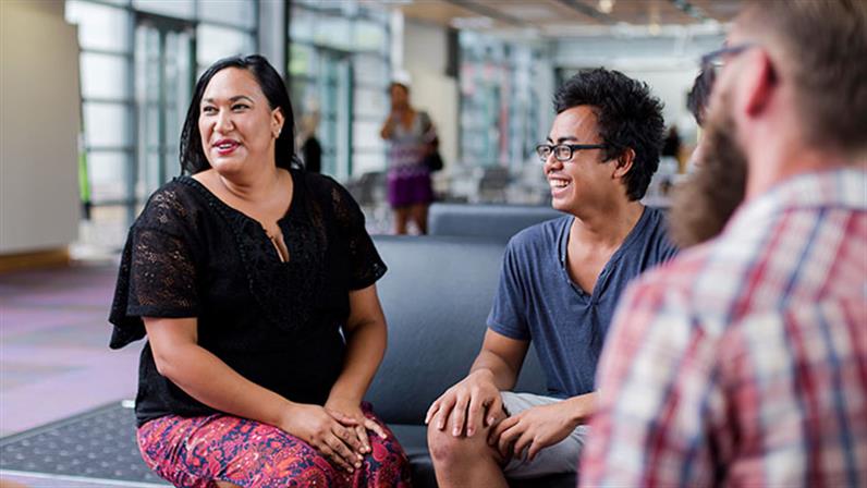 UCOL students sitting and interacting at UCOL Whanganui campus