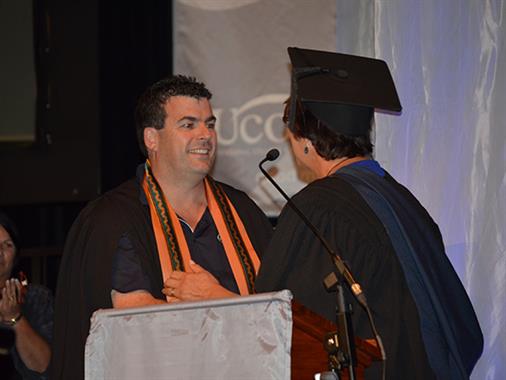 UCOL Te Pūkenga Council Honours Award winner receiving his award at Graduation. 