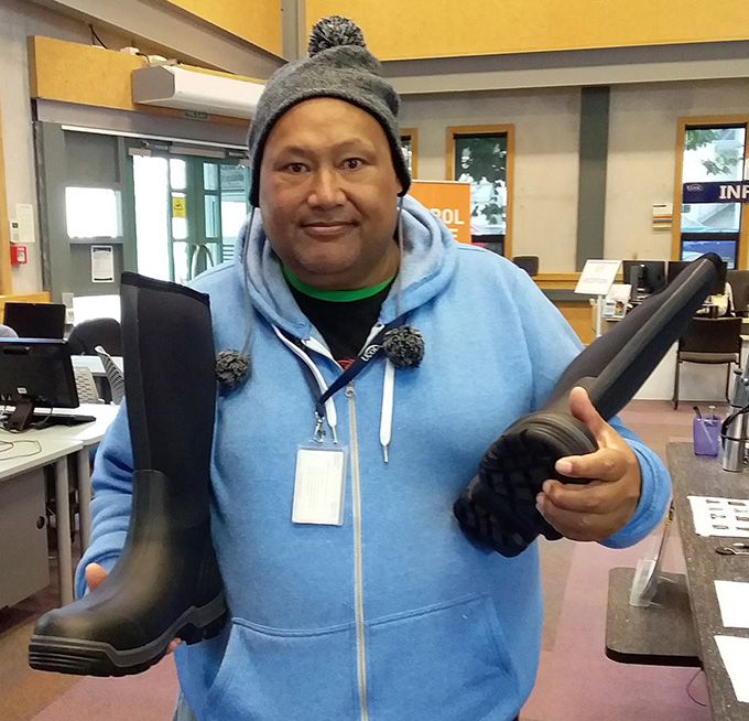 Security student Adrian Takiari was the lucky winner of a new pair of Grubs