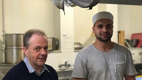 Neville Gorrie and UCOL graduate Taran Sidhu in the kitchen of The Grand Hotel in Whanganui
