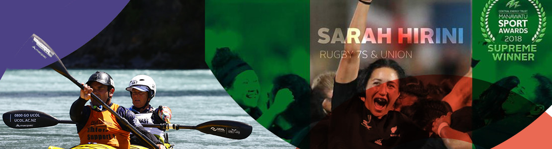 Montage of rugby players and kayakers