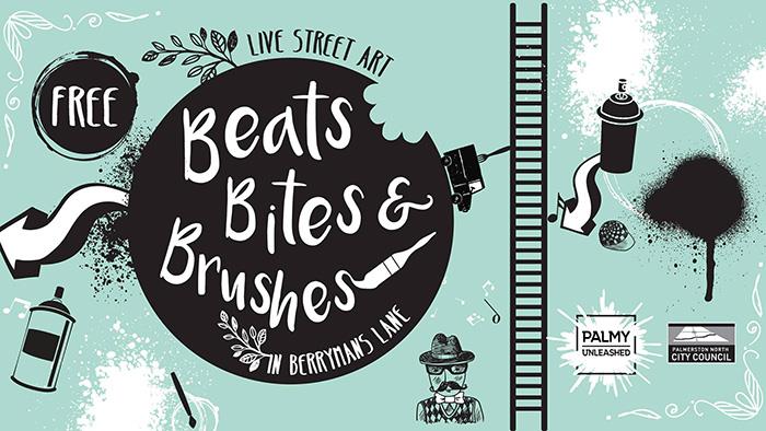 A graphic banner promoting the beats, bites and brushes event