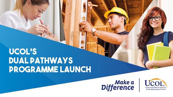 A graphic for the launch of UCOL's Dual Pathways initiative