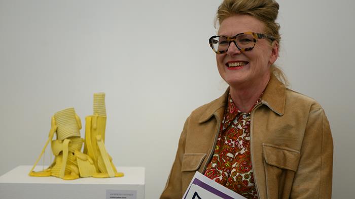 Andrea du Chatenier with her art work Yellow Stack