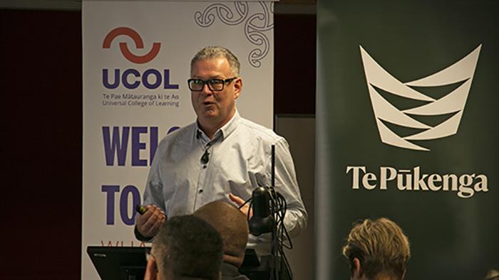 Peter Winder speaking with UCOL Te Pūkenga Kaimahi