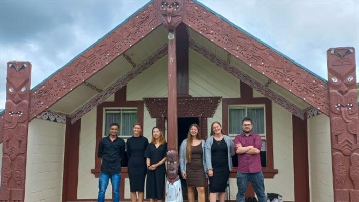 Dutch exchange ākonga are welcomed at the Kauwhata Marae