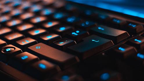 Closeup of illuminated computer keyboard