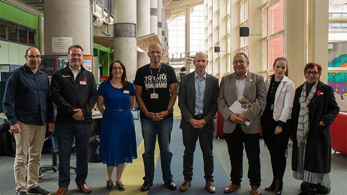 A photo of UCOL staffs with MP Adrian Rurawhe at the Palmerston North campus.