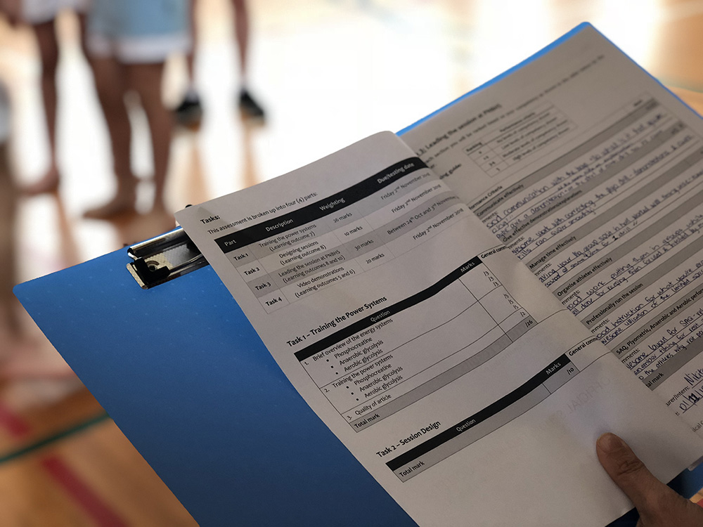 Closeup of workout task list