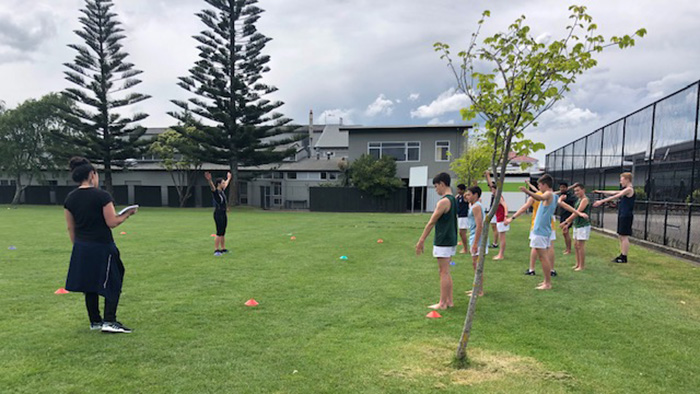 Students exercising outdoors