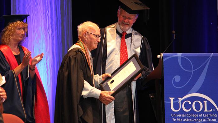 Ray Beech receiving an award at UCOL Graduation 2017