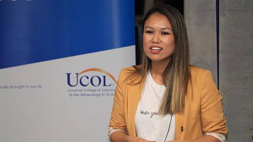 Ruby Lee speaking at the UCOL Public Lecture Series