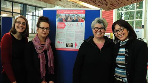 A photograph of a group of UCOL | Te Pūkenga MIT students standing in front of their research showcase (poster).