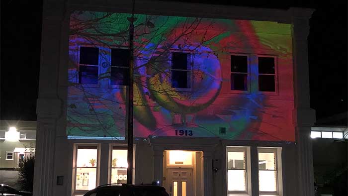 An abstract image projected on to a building