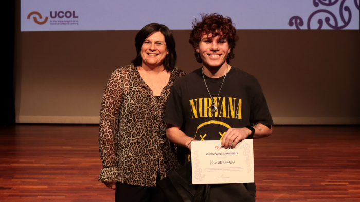 Wairarapa staff stands with Most Outstanding Wairarapa U-skills student