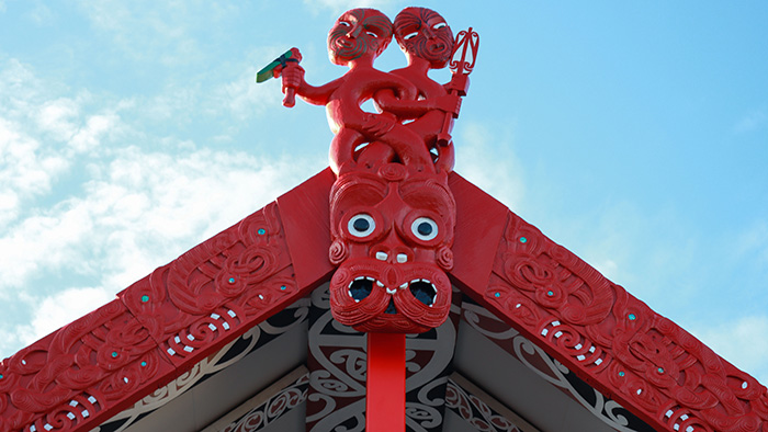 Carvings on the rafters of the marae