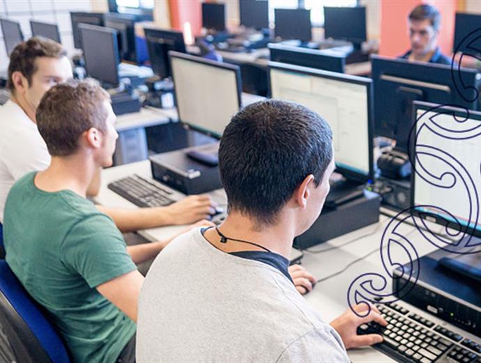 Students working on computer
