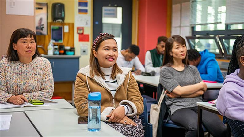 A photograph of international students attending a class at Palmerston North campus