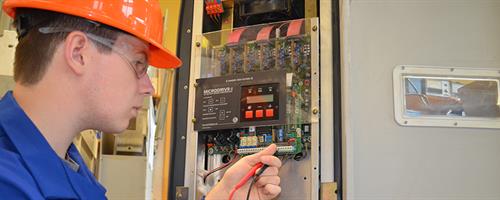 An electrical student works in the Regional Trades and Technology Centre at our Palmerston North campus