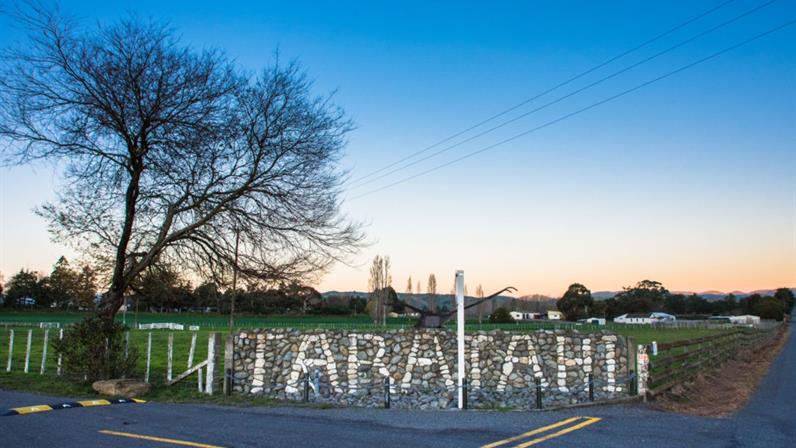 A roadside wall with Taratahi written on it
