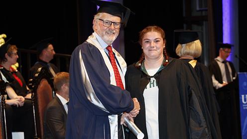 A photograph of Caitlyn Nevard-Tolley at UCOL's Graduation Ceremony.