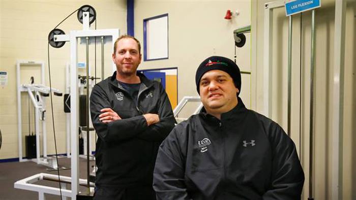 A photograph of UCOL Exercise Graduate Wade Monteba and UCOL Senior Lecturer - Exercise and Wellness, Jon Bailey in a gym.