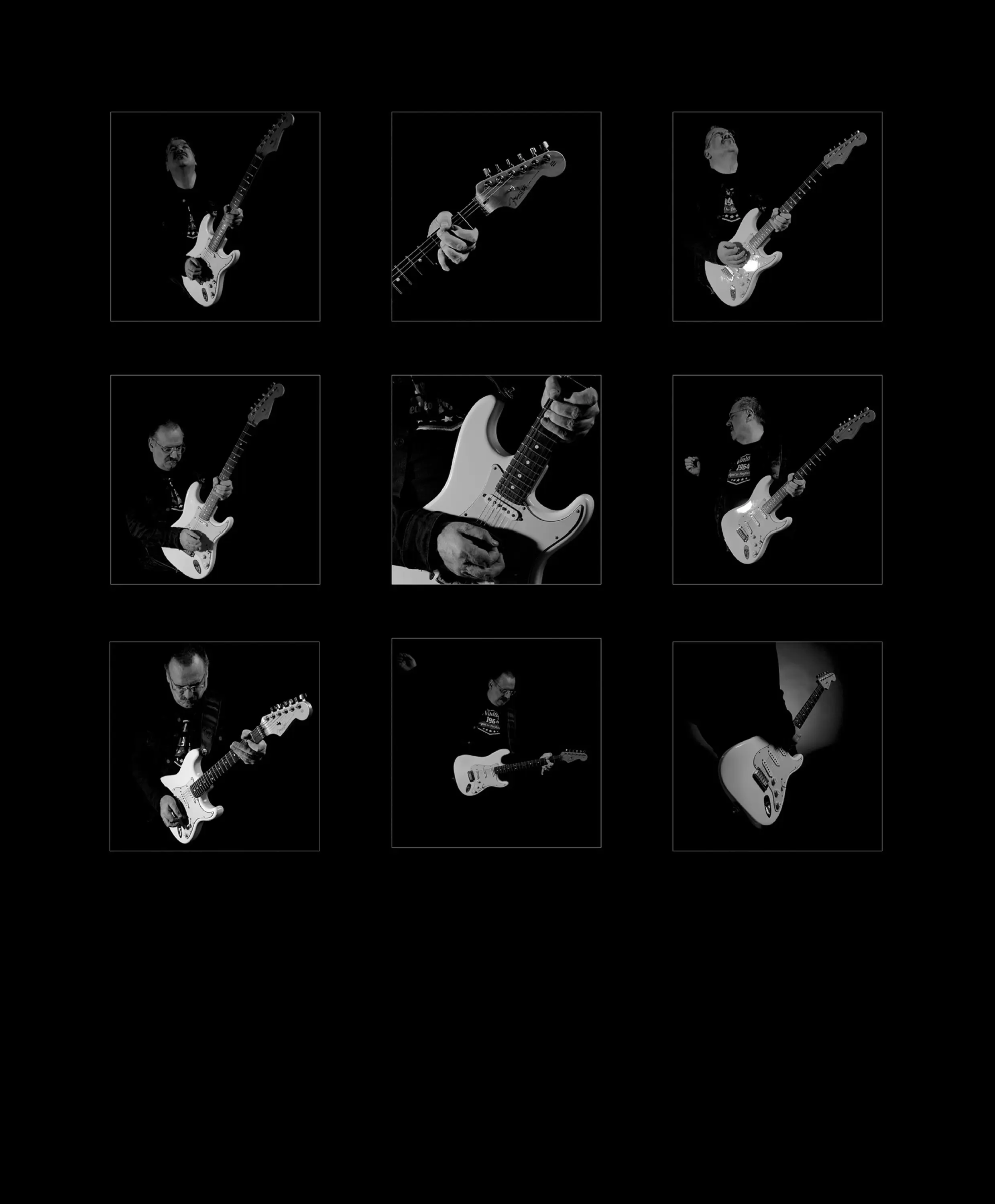a collage of a man playing a guitar
