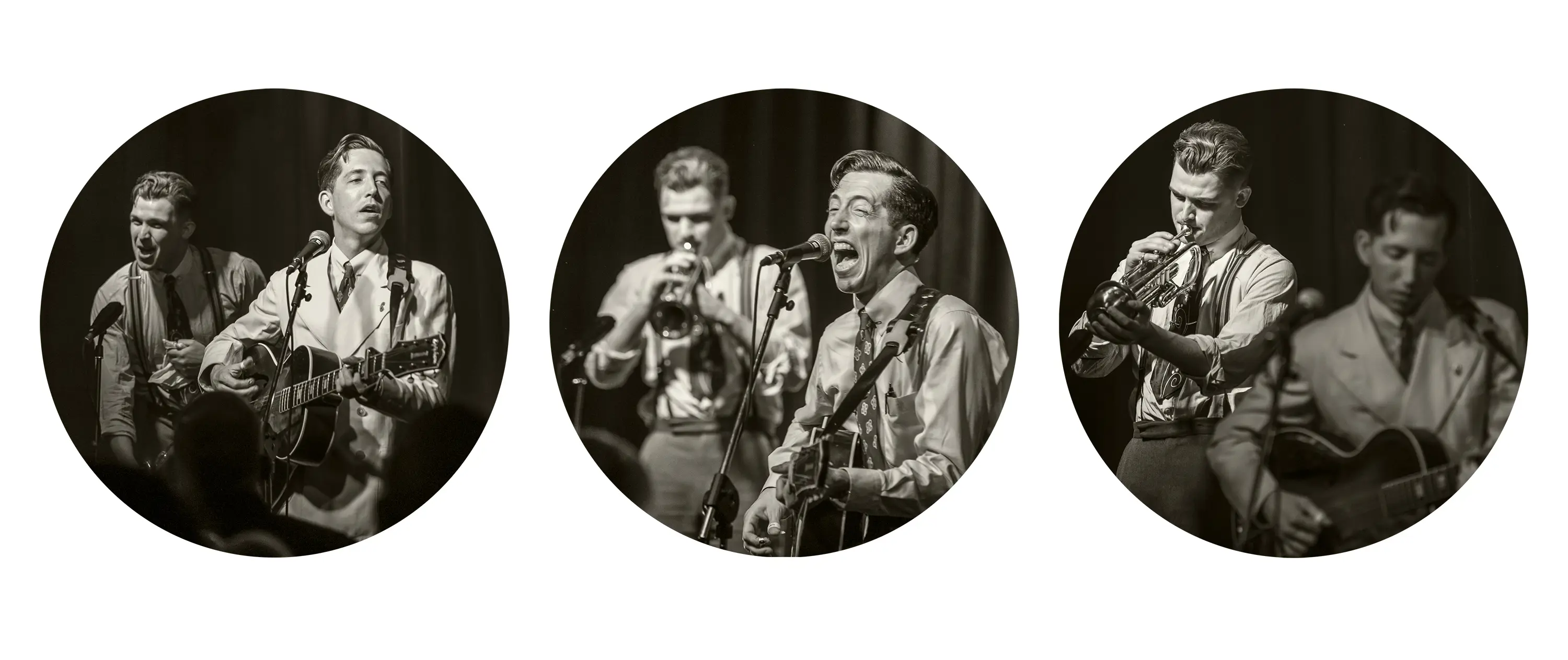 a group of men singing and playing instruments