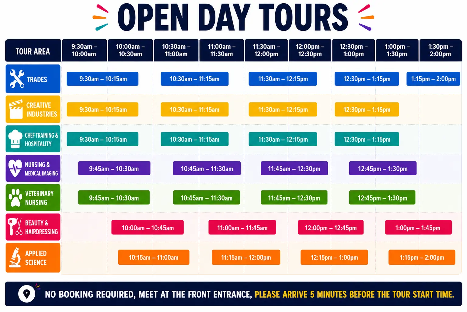 a schedule of tours with different colors