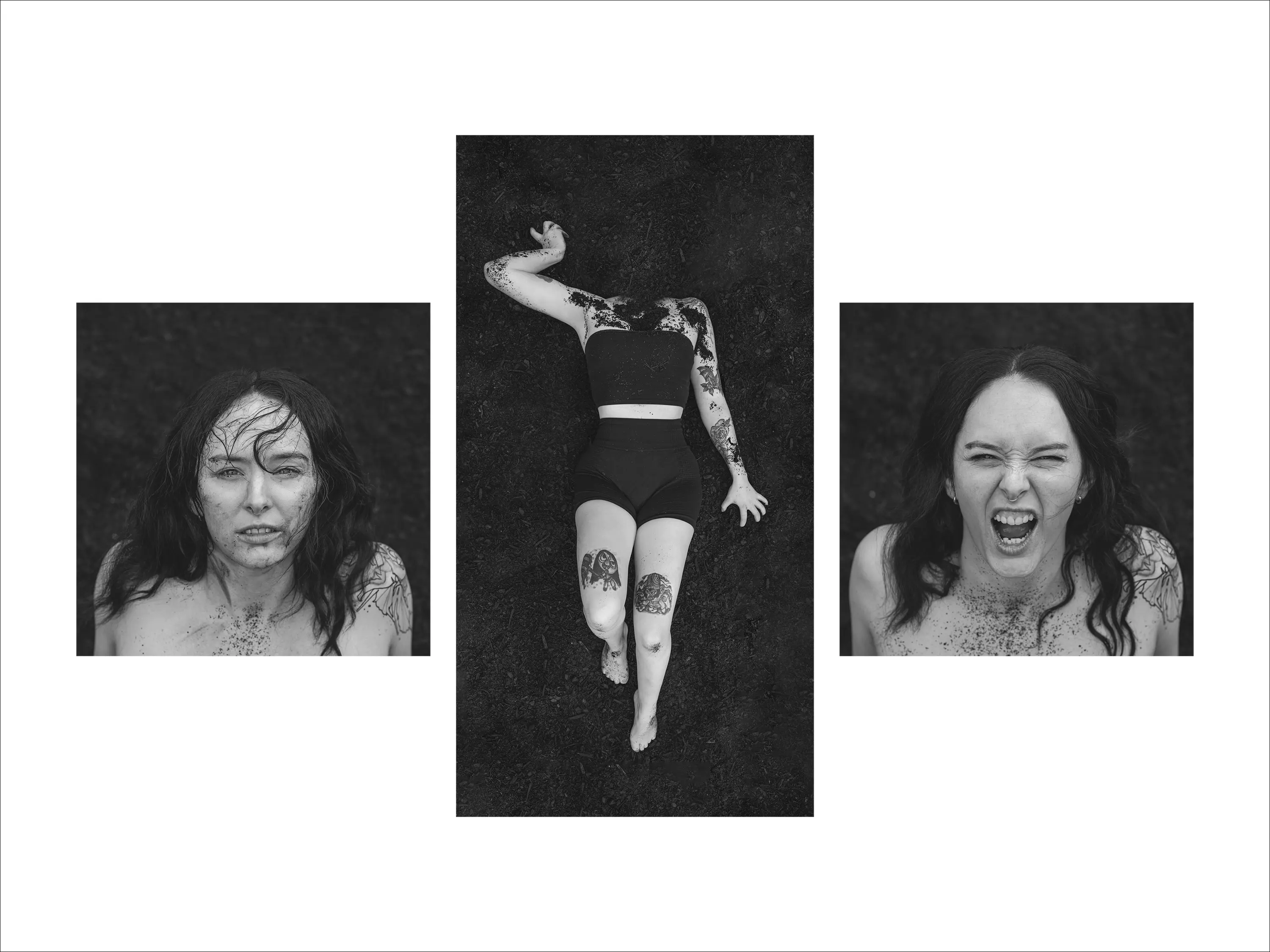 a collage of a woman with a tattoo on her body
