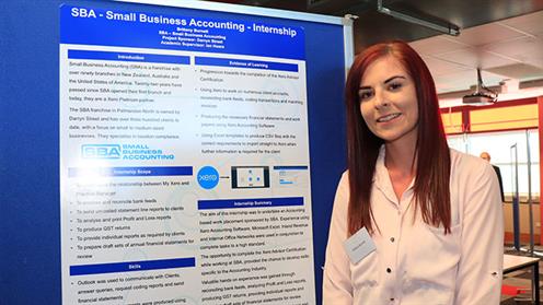 Brittany Burnett show off their posters at the Industry Project Internship Showcase Brittany Burnett show off their posters at the Industry Project Internship Showcase